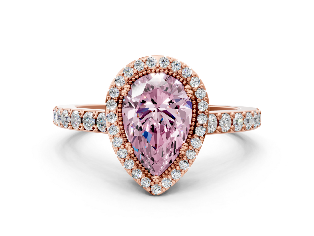 Rose gold Fancy Pink Pear  Cut Halo Diamond Ring with Pave Band and Four-Prong Setting_25