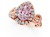Rose gold Fancy Pink Pear  Cut Halo Diamond Ring with Scrollwork Band and Four-Prong Setting_127