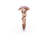 Rose gold Fancy Pink Pear  Cut Halo Diamond Ring with Scrollwork Band and Four-Prong Setting_128