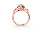Rose gold Fancy Pink Pear  Cut Halo Diamond Ring with Scrollwork Band and Four-Prong Setting_129