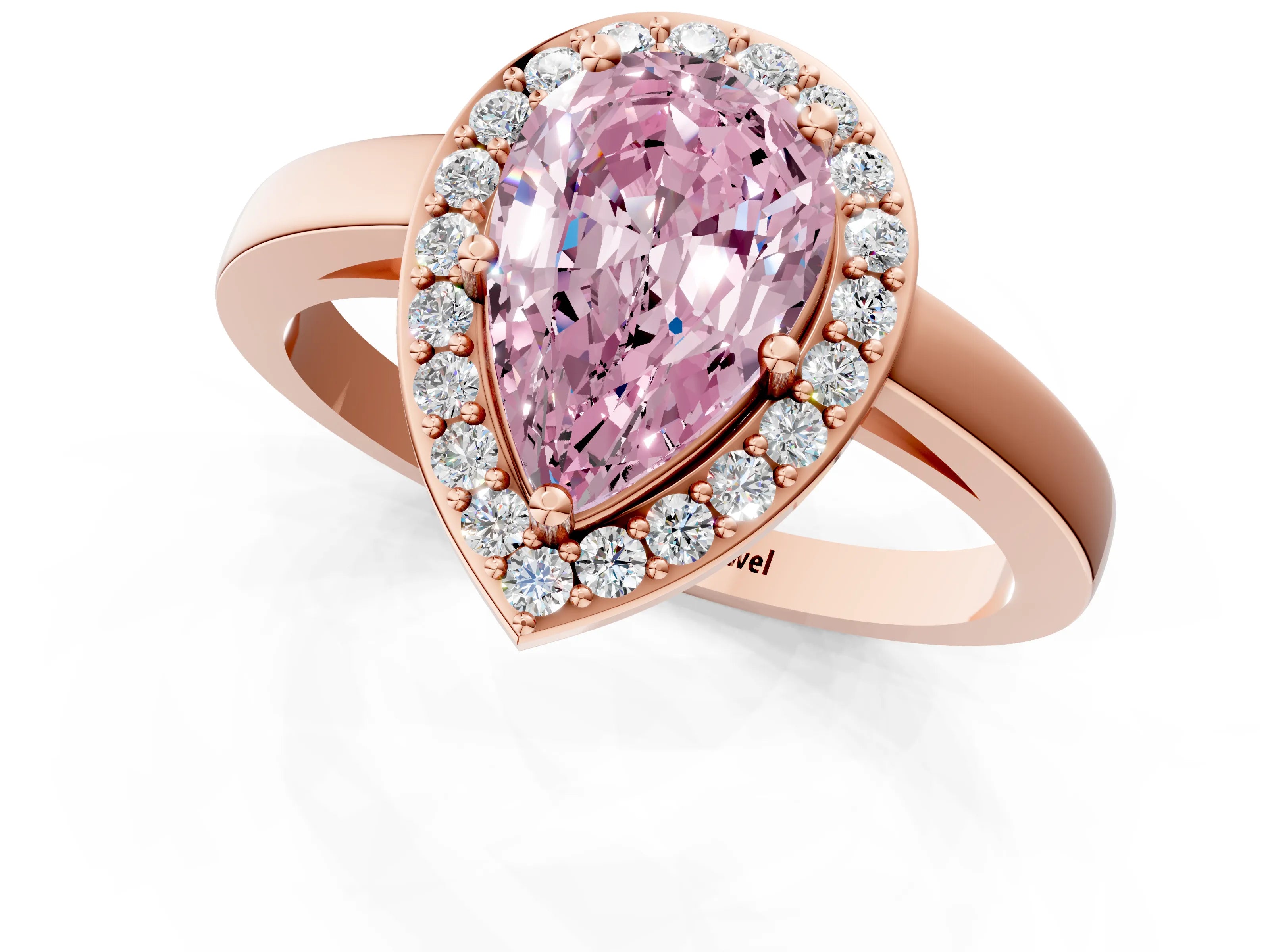 Rose gold Fancy Pink Pear Cut Halo Diamond Ring with Solitaire Band and Prong Setting_1