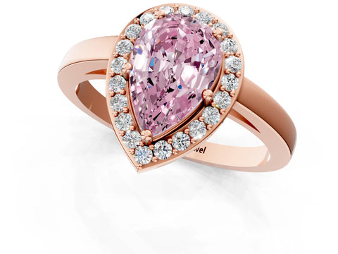 Rose gold Fancy Pink Pear Cut Halo Diamond Ring with Solitaire Band and Prong Setting_1
