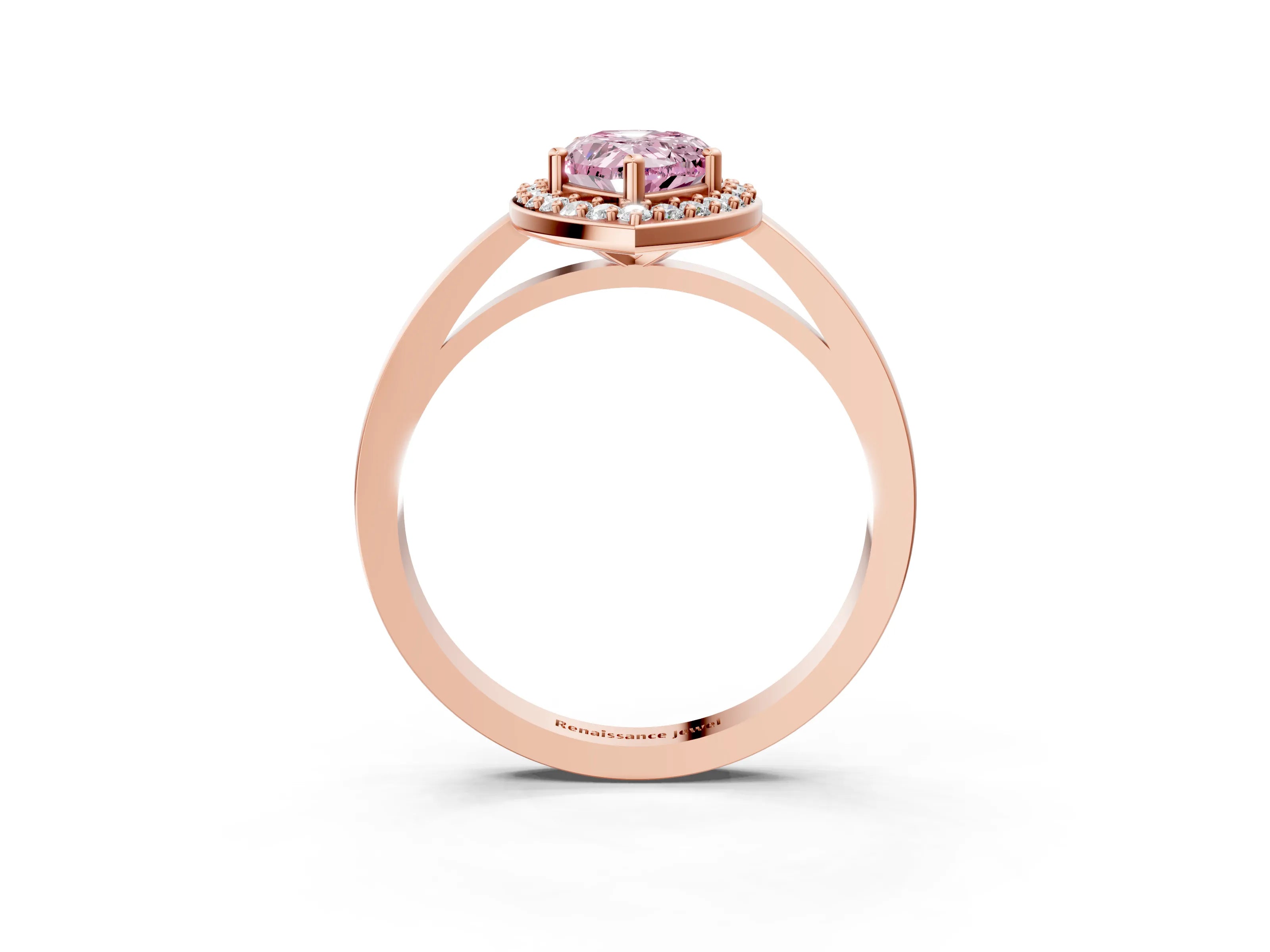 Rose gold Fancy Pink Pear Cut Halo Diamond Ring with Solitaire Band and Prong Setting_3