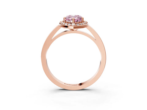Rose gold Fancy Pink Pear Cut Halo Diamond Ring with Solitaire Band and Prong Setting_3