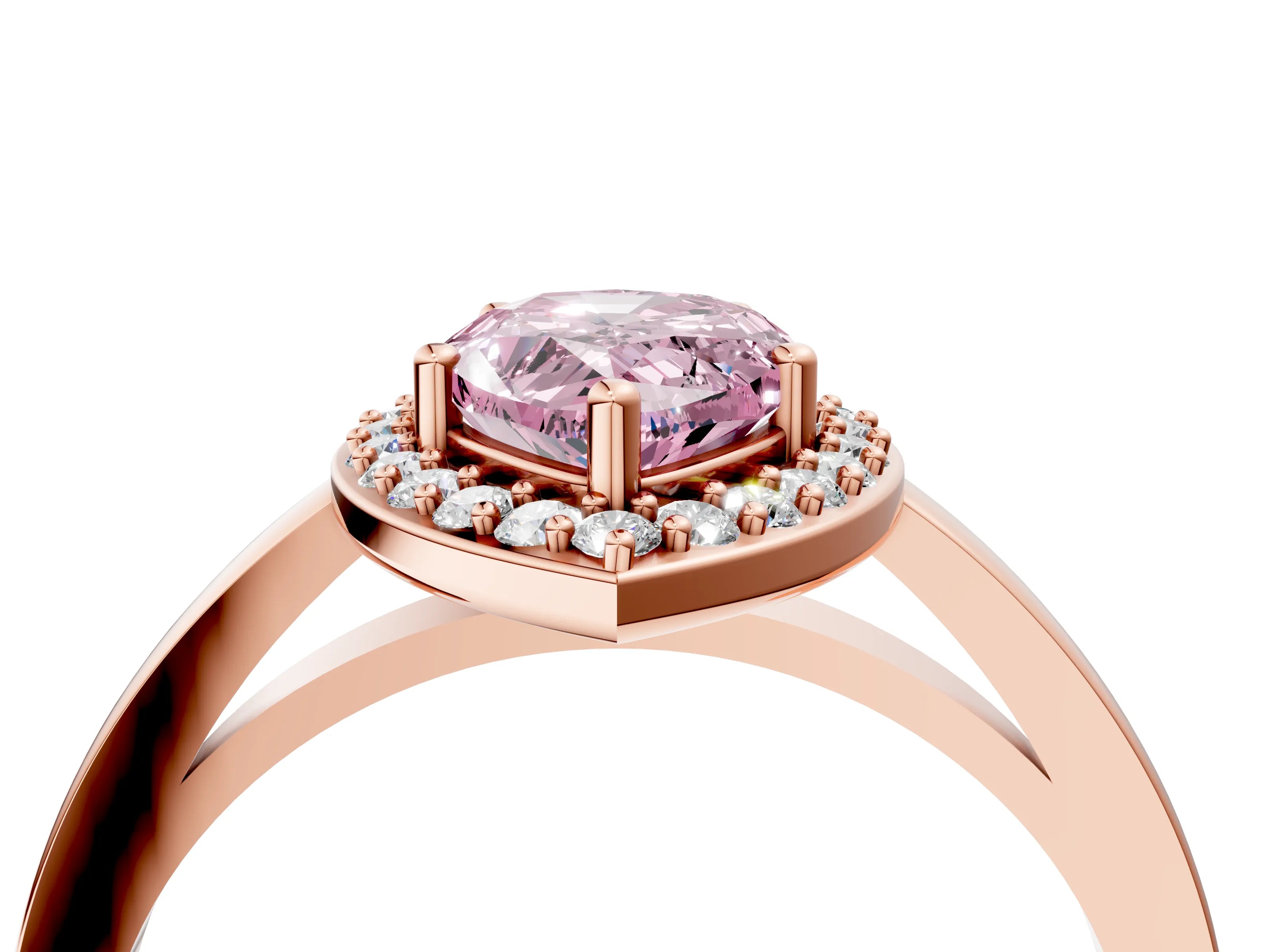 Rose gold Fancy Pink Pear Cut Halo Diamond Ring with Solitaire Band and Prong Setting_4