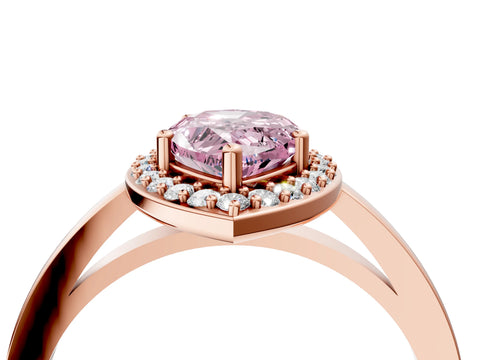 Rose gold Fancy Pink Pear Cut Halo Diamond Ring with Solitaire Band and Prong Setting_4