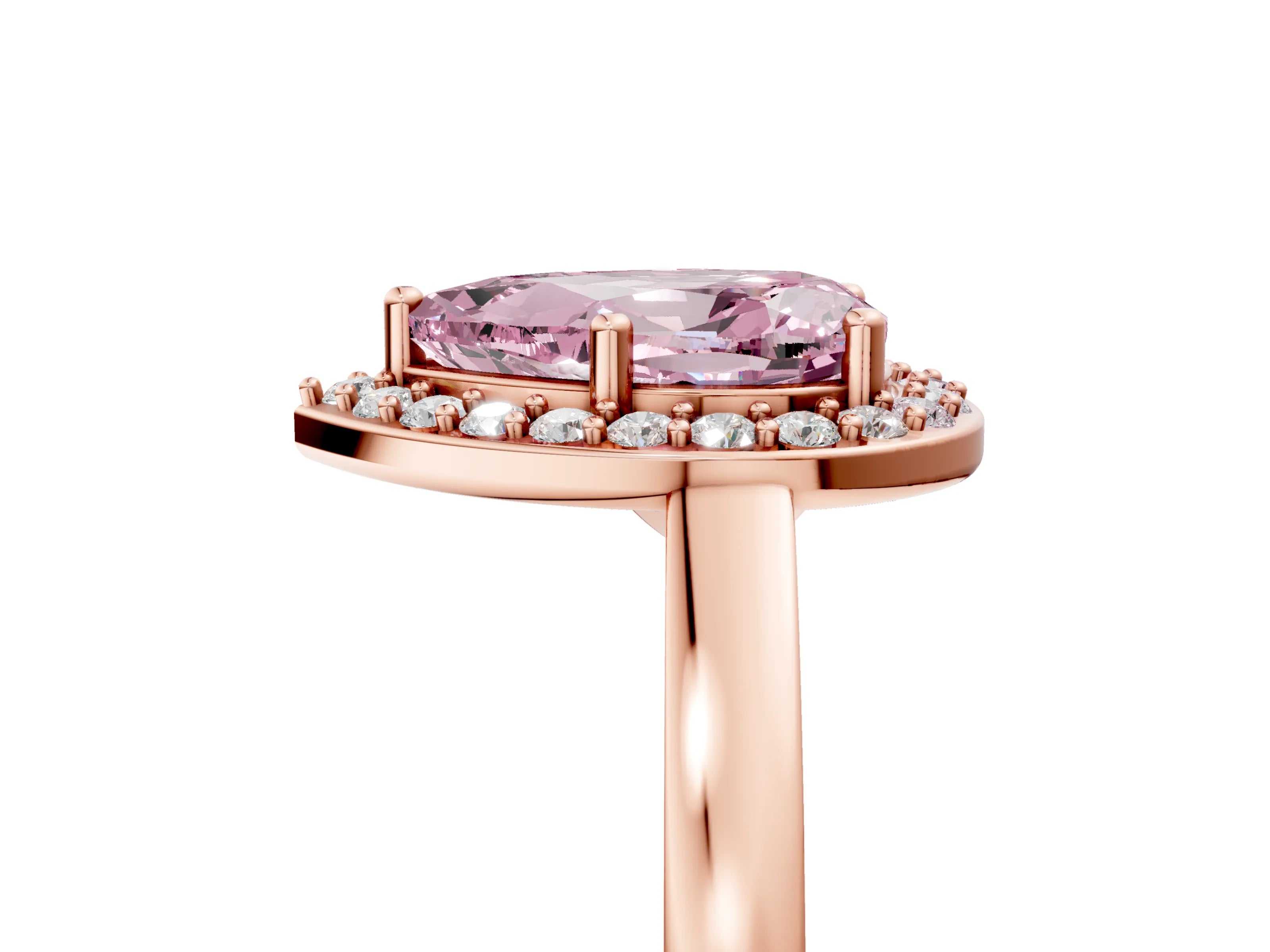 Rose gold Fancy Pink Pear Cut Halo Diamond Ring with Solitaire Band and Prong Setting_5