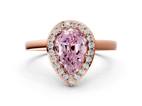 Rose gold Fancy Pink Pear Cut Halo Diamond Ring with Solitaire Band and Prong Setting