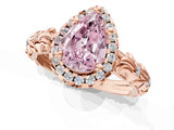 Rose gold Fancy Pink Pear Cut Halo Diamond Solitaire with Filigree Band and Four-Prong Setting_1