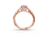 Rose gold Fancy Pink Pear Cut Halo Diamond Solitaire with Filigree Band and Four-Prong Setting_3