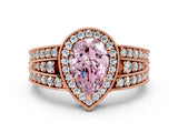 Rose gold Fancy Pink Pear Cut Halo Diamond Split Shank Ring with Prong Setting