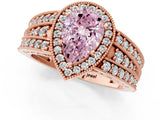 Rose gold Fancy Pink Pear Cut Halo Diamond Split Shank Ring with Prong Setting_1