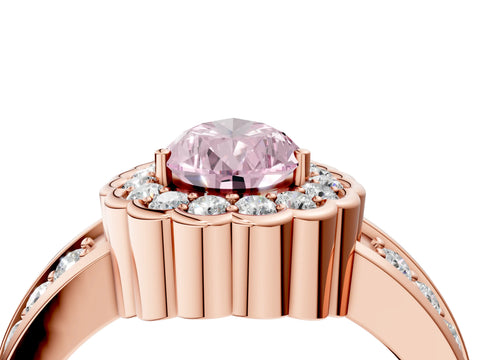 Rose gold Fancy Pink Pear Cut Halo Diamond Split Shank Ring with Scalloped Prong Setting_4