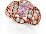 Rose gold Fancy Pink Pear Cut Halo Milgrain Diamond Engagement Ring with Leaf Band and Four-Prong Setting_1