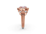 Rose gold Fancy Pink Pear Cut Halo Milgrain Diamond Engagement Ring with Leaf Band and Four-Prong Setting_2