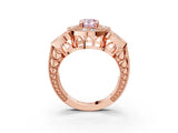 Rose gold Fancy Pink Pear Cut Halo Milgrain Diamond Engagement Ring with Leaf Band and Four-Prong Setting_3