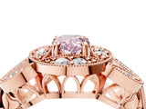 Rose gold Fancy Pink Pear Cut Halo Milgrain Diamond Engagement Ring with Leaf Band and Four-Prong Setting_4
