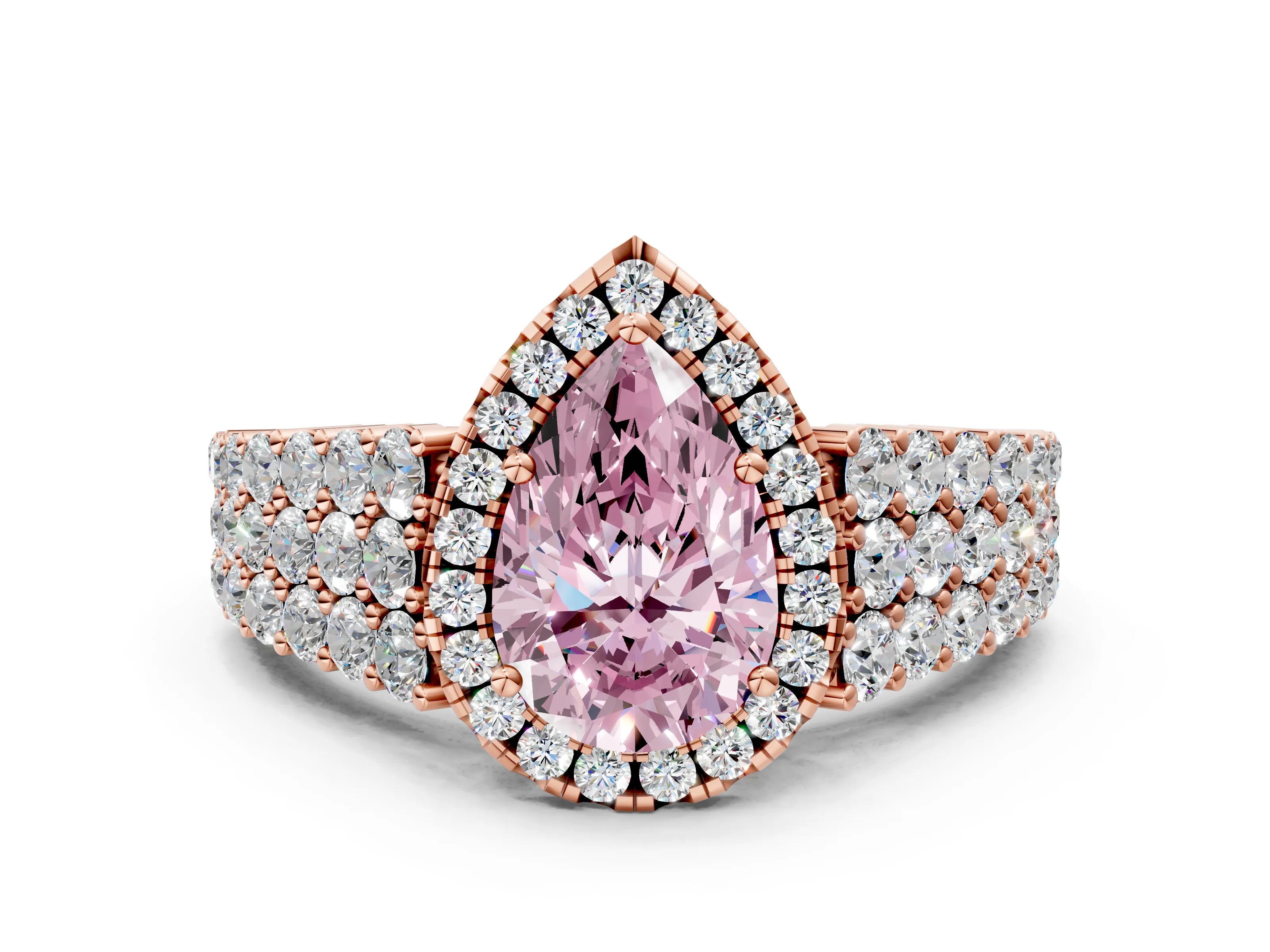 Rose gold Fancy Pink Pear Cut Halo Pavé Diamond Engagement Ring with Split Shank and Four-Prong Setting_3