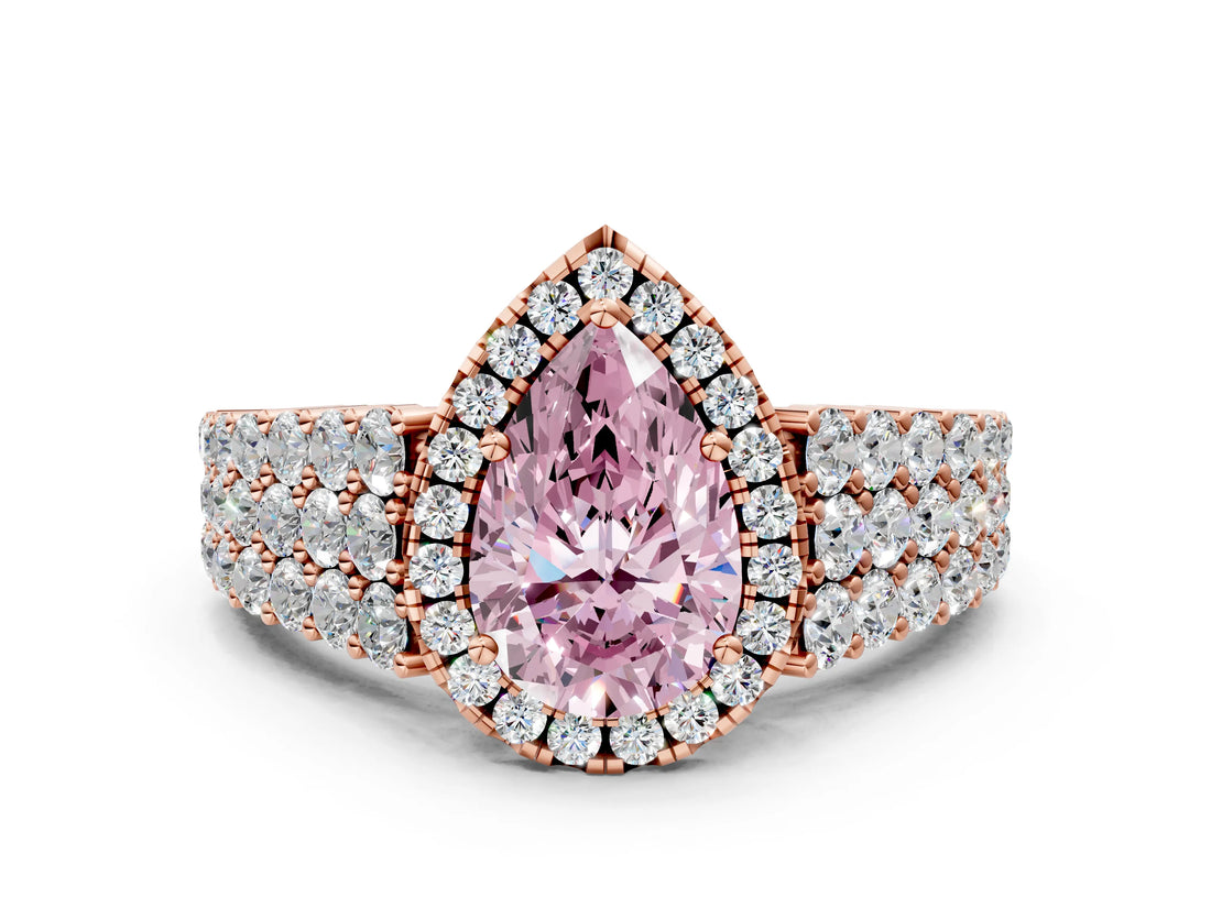 Rose gold Fancy Pink Pear Cut Halo Pavé Diamond Engagement Ring with Split Shank and Four-Prong Setting_3