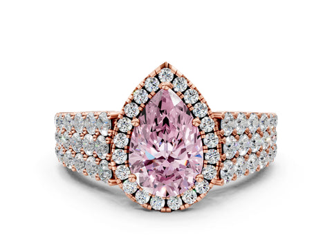 Rose gold Fancy Pink Pear Cut Halo Pavé Diamond Engagement Ring with Split Shank and Four-Prong Setting_3