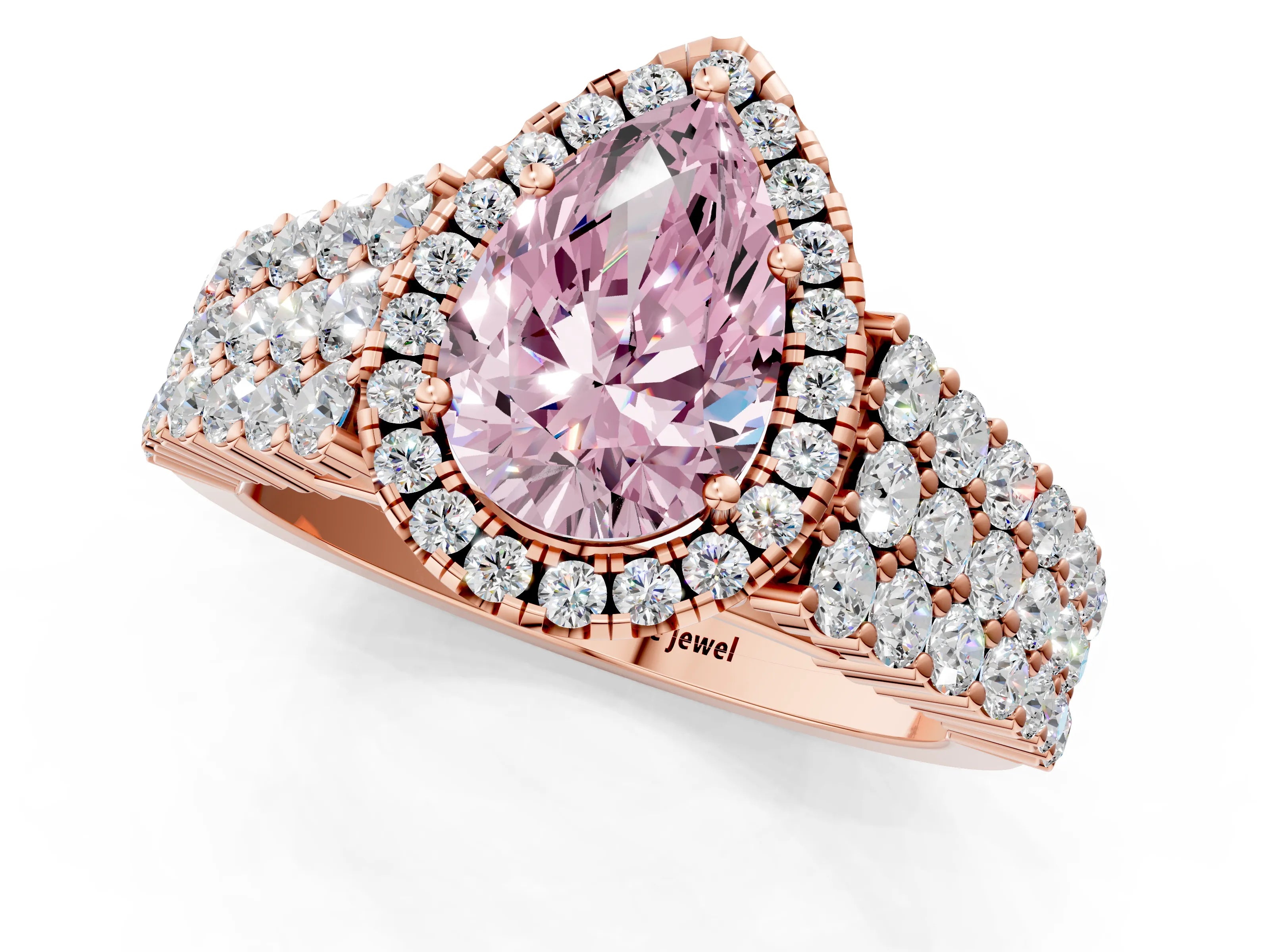 Rose gold Fancy Pink Pear Cut Halo Pavé Diamond Engagement Ring with Split Shank and Four-Prong Setting_4