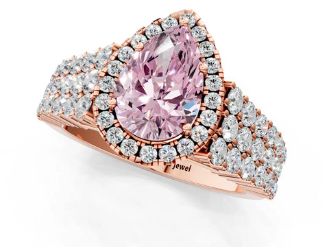 Rose gold Fancy Pink Pear Cut Halo Pavé Diamond Engagement Ring with Split Shank and Four-Prong Setting_4