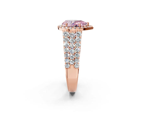 Rose gold Fancy Pink Pear Cut Halo Pavé Diamond Engagement Ring with Split Shank and Four-Prong Setting_5