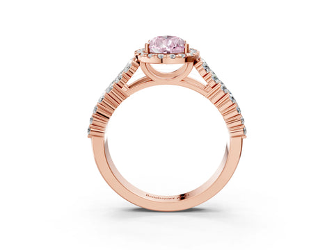 Rose gold Fancy Pink Pear Cut Halo Pavé Diamond Engagement Ring with Split Shank and Four-Prong Setting_6