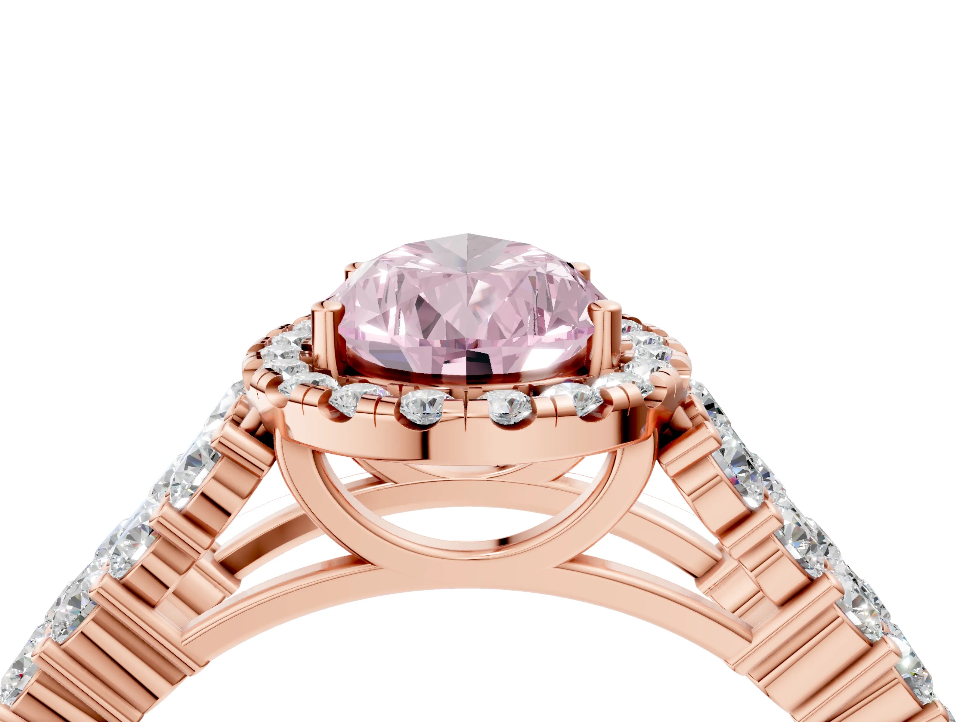 Rose gold Fancy Pink Pear Cut Halo Pavé Diamond Engagement Ring with Split Shank and Four-Prong Setting_7