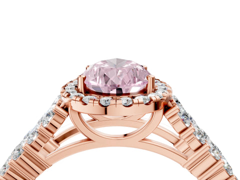 Rose gold Fancy Pink Pear Cut Halo Pavé Diamond Engagement Ring with Split Shank and Four-Prong Setting_7