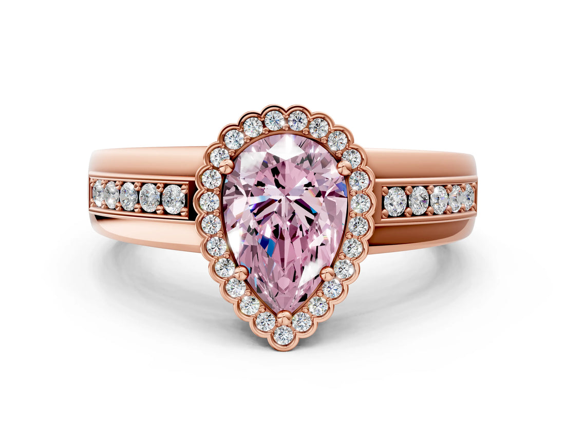 Rose gold Fancy Pink Pear  Cut Halo Pave Band Four-Prong Ring_49