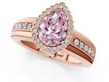 Rose gold Fancy Pink Pear  Cut Halo Pave Band Four-Prong Ring_50
