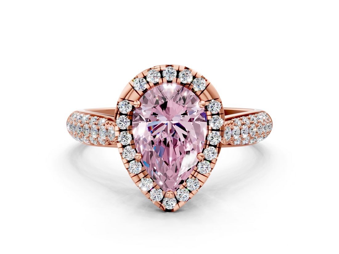 Rose gold Fancy Pink Pear  Cut Halo Pave Band Four-Prong Setting Ring_37