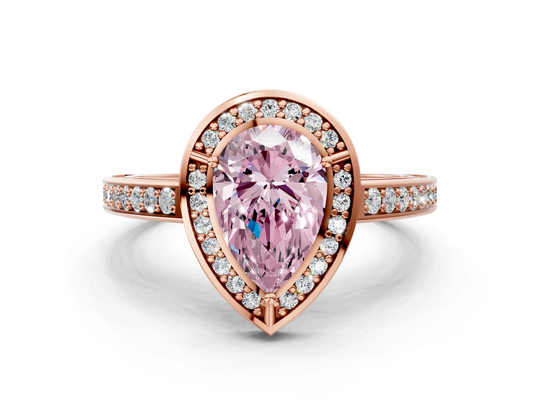 Rose gold Fancy Pink Pear  Cut Halo Pave Split Shank Prong Setting Ring_32