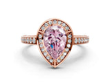 Rose gold Fancy Pink Pear  Cut Halo Pave Split Shank Prong Setting Ring_32