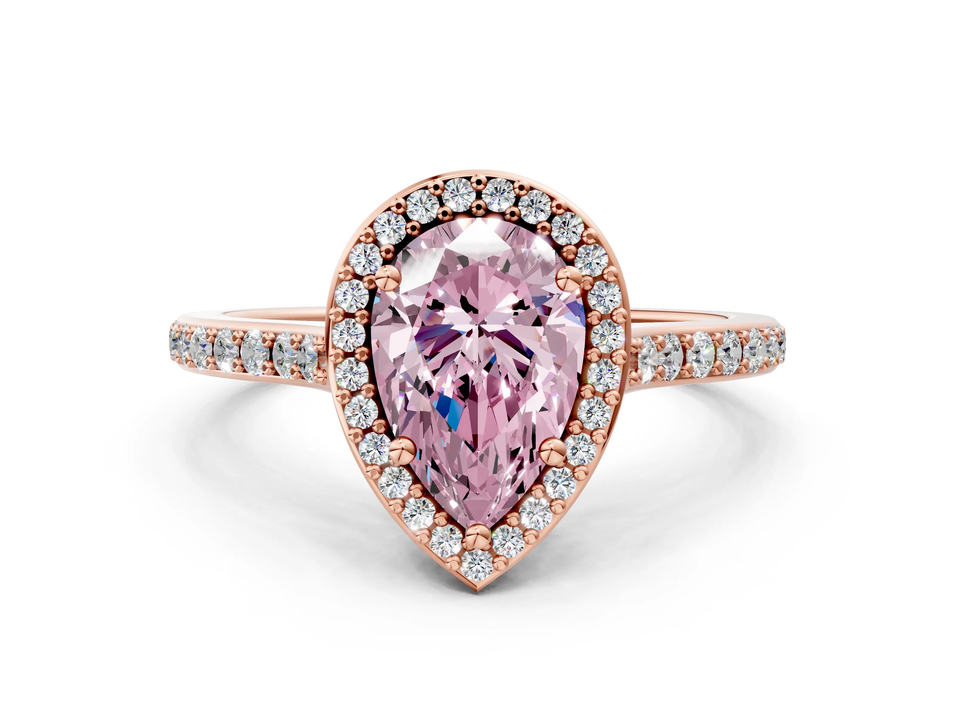 Rose gold Fancy Pink Pear Cut Halo Round Diamond Pavé Band with Four-Prong Setting_3