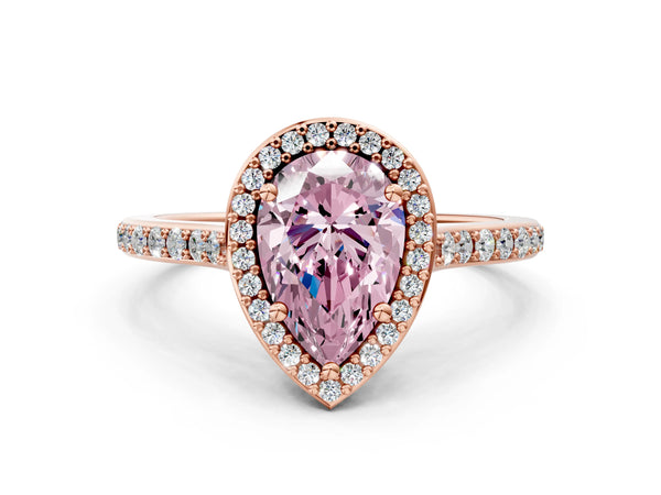 Rose gold Fancy Pink Pear Cut Halo Round Diamond Pavé Band with Four-Prong Setting