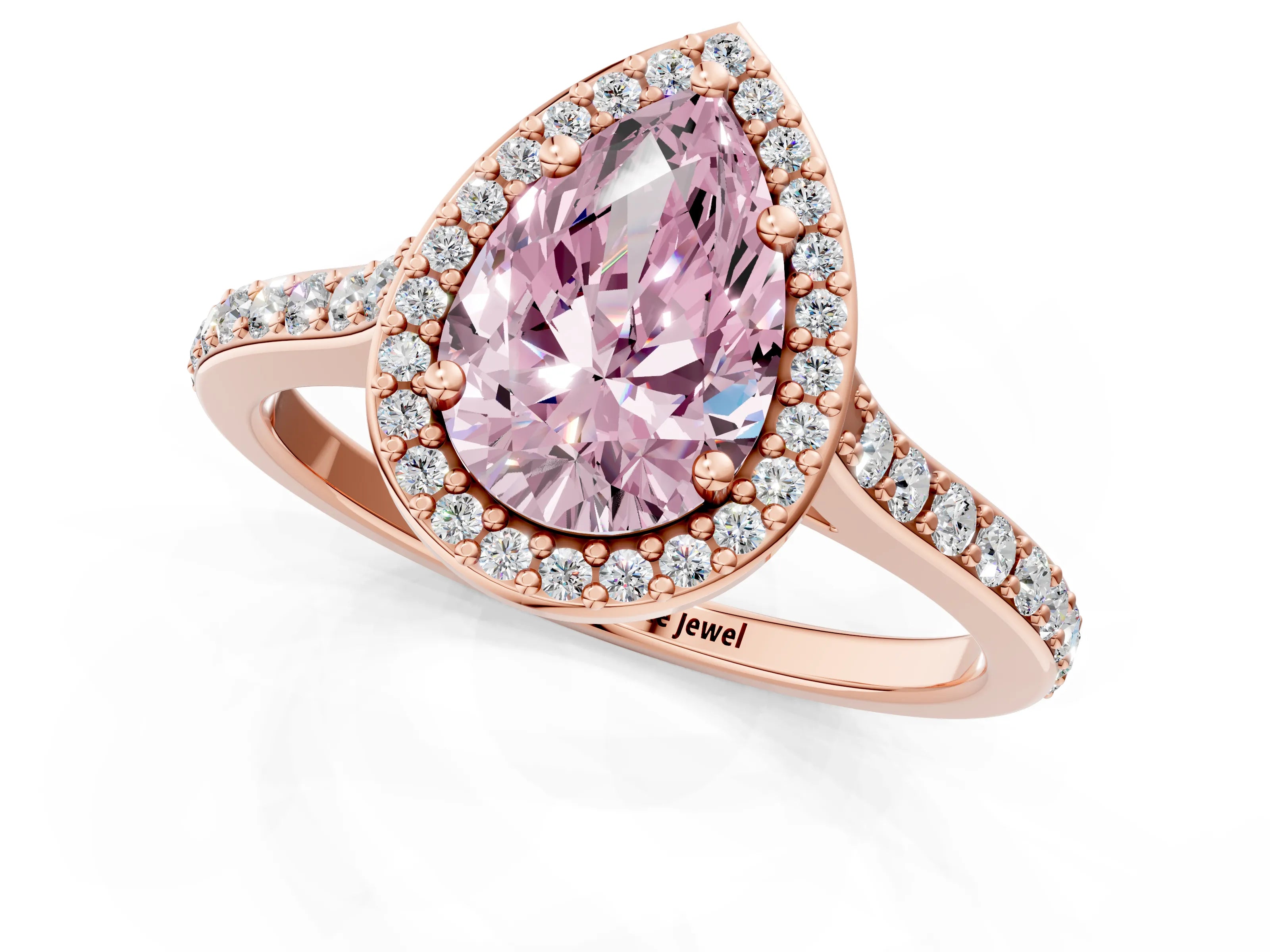 Rose gold Fancy Pink Pear Cut Halo Round Diamond Pavé Band with Four-Prong Setting_4