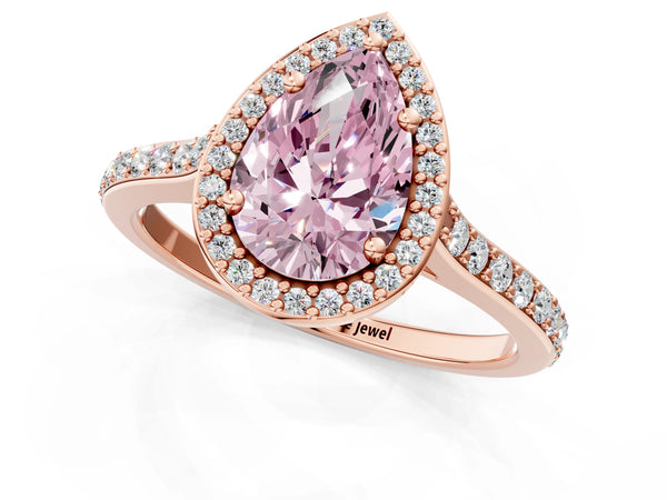 Rose gold Fancy Pink Pear Cut Halo Round Diamond Pavé Band with Four-Prong Setting