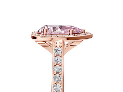 Rose gold Fancy Pink Pear Cut Halo Round Diamond Pavé Band with Four-Prong Setting_8
