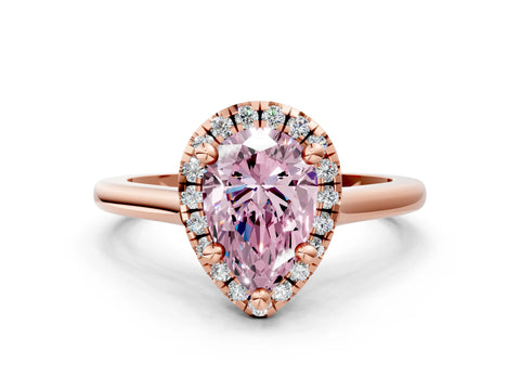 Rose gold Fancy Pink Pear Cut Halo Round Diamond Solitaire Engagement Ring with Pave Band and Four-Prong Setting_12