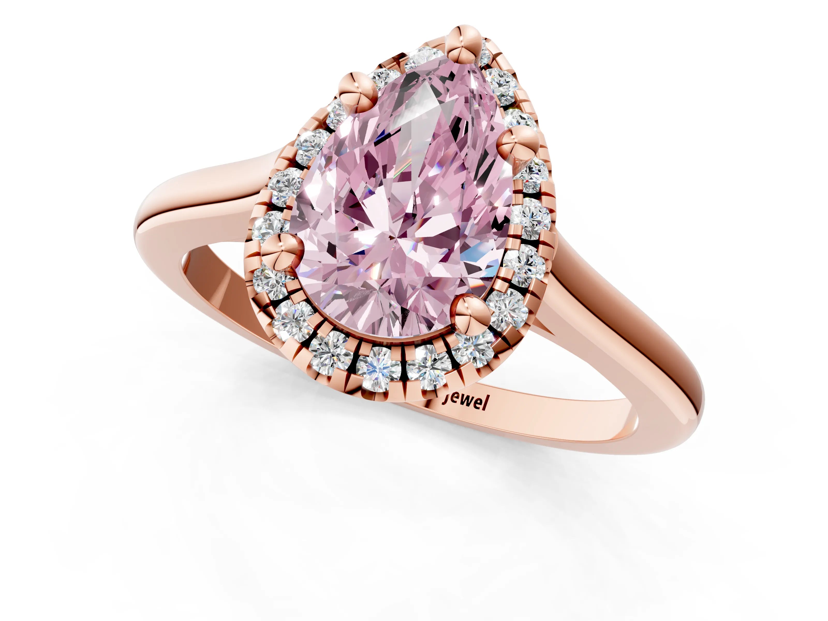 Rose gold Fancy Pink Pear Cut Halo Round Diamond Solitaire Engagement Ring with Pave Band and Four-Prong Setting_13