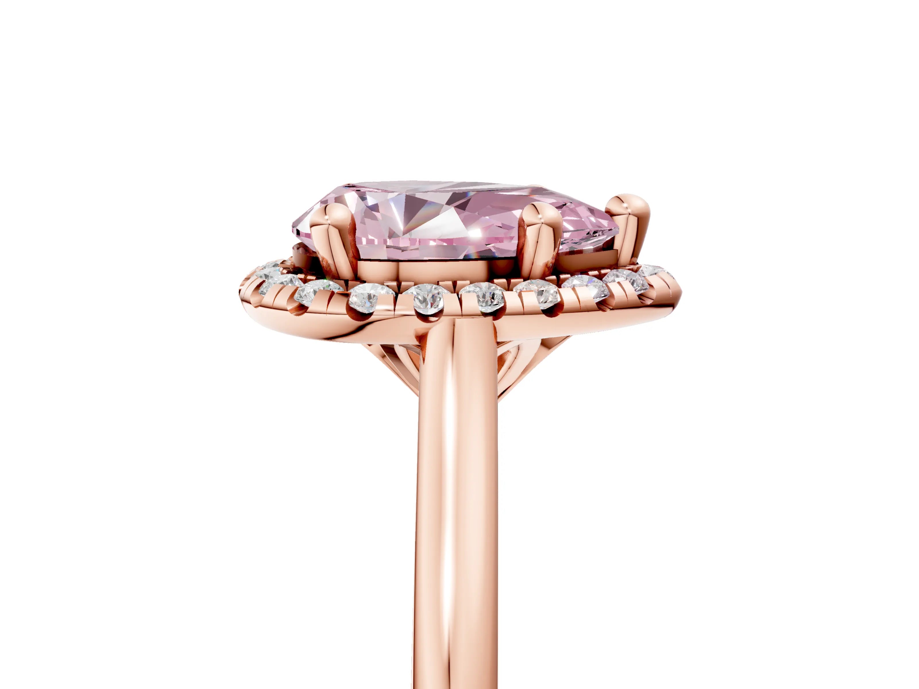 Rose gold Fancy Pink Pear Cut Halo Round Diamond Solitaire Engagement Ring with Pave Band and Four-Prong Setting_17