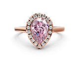 Rose gold Fancy Pink Pear Cut Halo Round Diamond Solitaire Ring with Pavé Band and Four-Prong Setting_12
