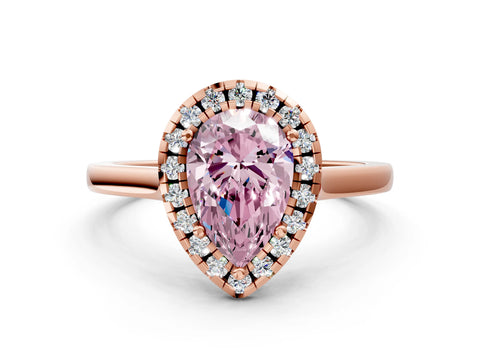 Rose gold Fancy Pink Pear Cut Halo Round Diamond Solitaire Ring with Pavé Band and Four-Prong Setting_12