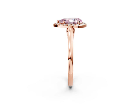 Rose gold Fancy Pink Pear Cut Halo Round Diamond Solitaire Ring with Pavé Band and Four-Prong Setting_14