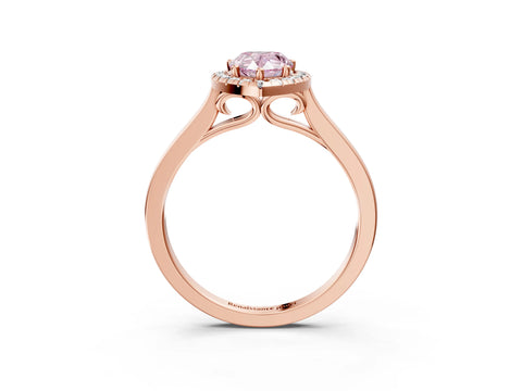 Rose gold Fancy Pink Pear Cut Halo Round Diamond Solitaire Ring with Pavé Band and Four-Prong Setting_15