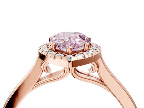 Rose gold Fancy Pink Pear Cut Halo Round Diamond Solitaire Ring with Pavé Band and Four-Prong Setting_16