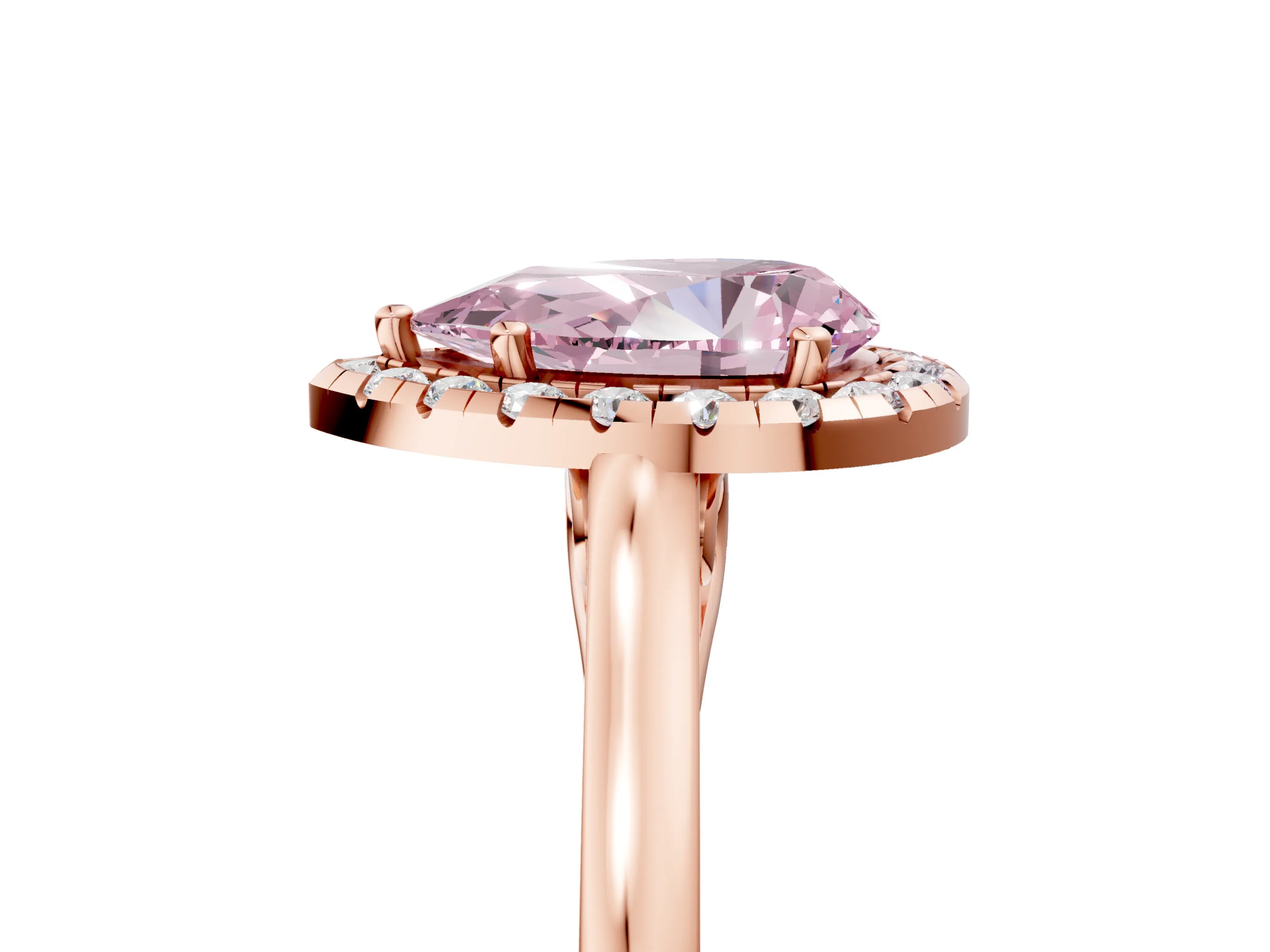 Rose gold Fancy Pink Pear Cut Halo Round Diamond Solitaire Ring with Pavé Band and Four-Prong Setting_17