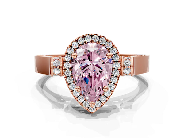 Rose gold Fancy Pink Pear Cut Halo Round Diamond Twist Band with Four-Prong Setting